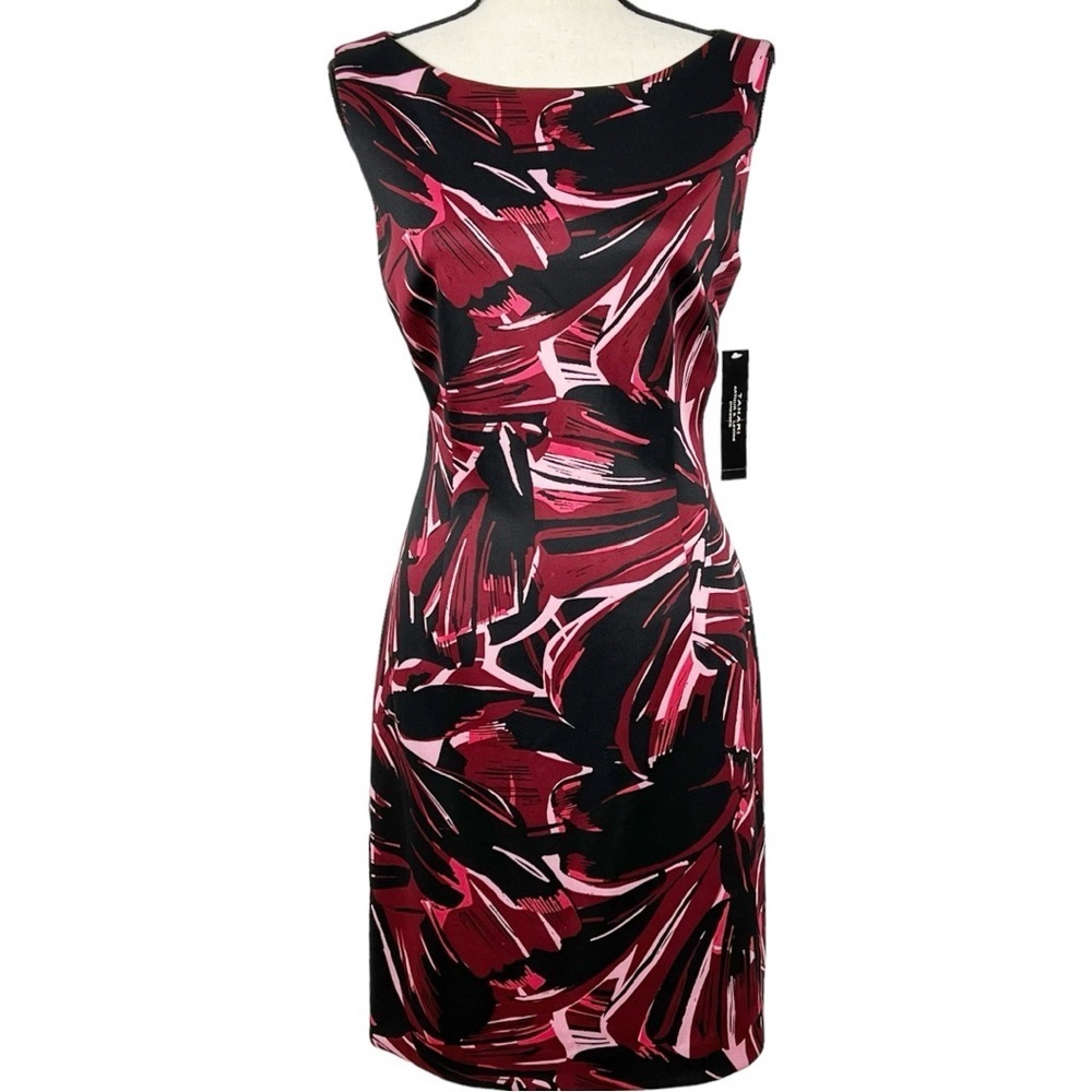 Tahari ASL sleeveless printed sheath dress in Berry Wine color - Picture 16 of 16